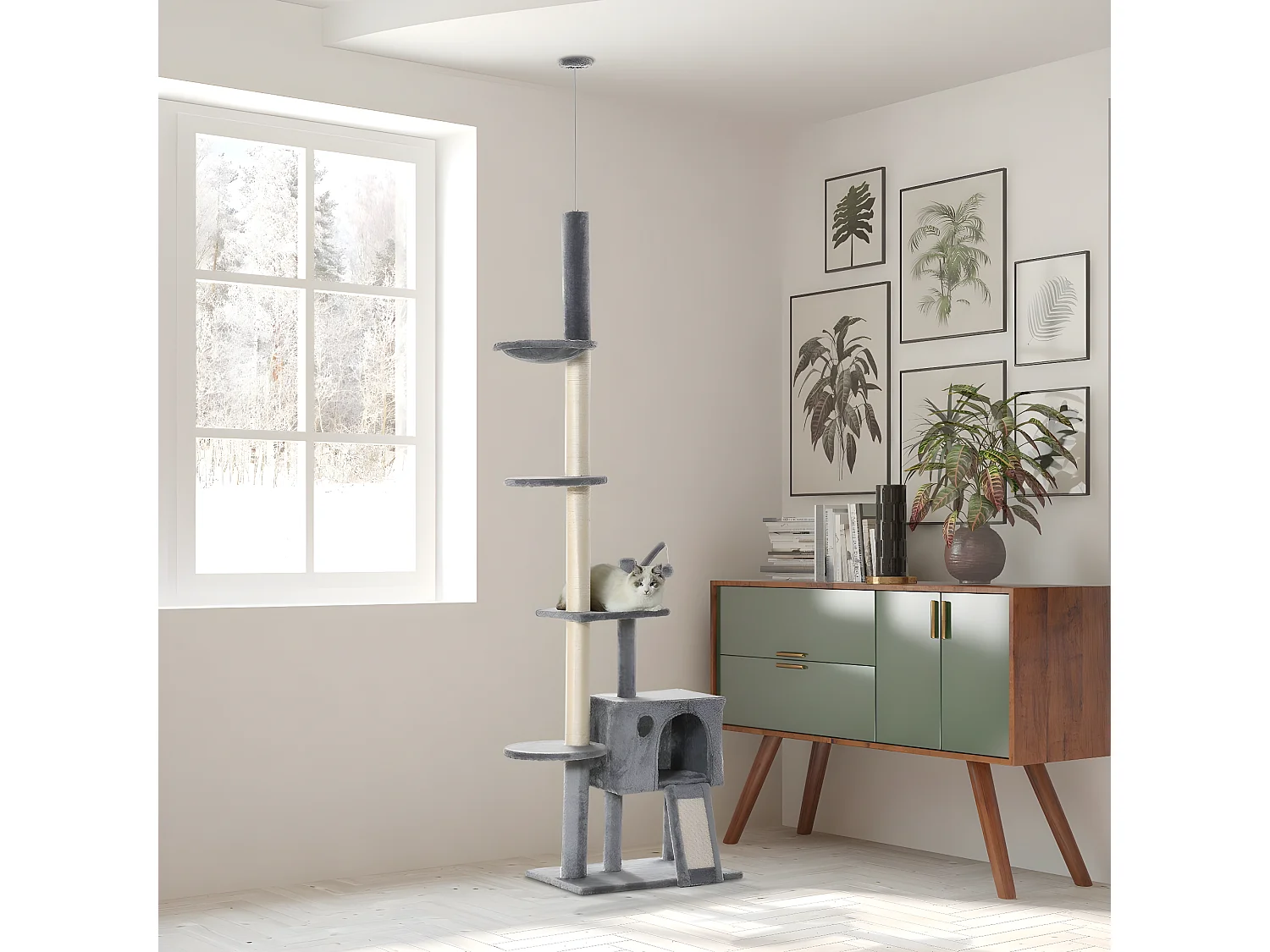 Árbol rascador para gatos gris claro 60x40x270 cm PawHut