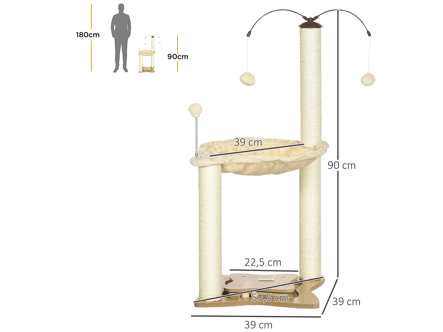 Árbol para gatos beige 53.5x53.5x90 cm PawHut