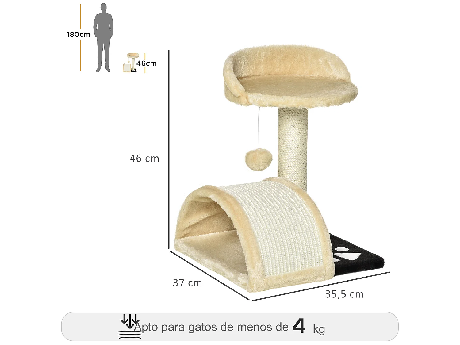 Árbol para gatos beige 35.5x37x46 cm PawHut