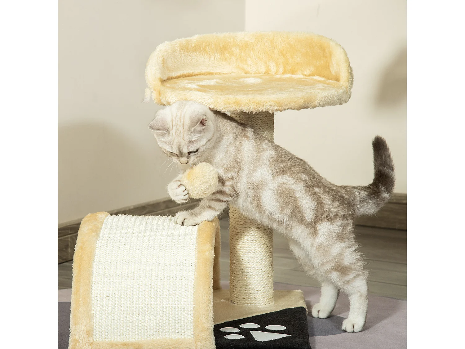 Árbol para gatos beige 35.5x37x46 cm PawHut