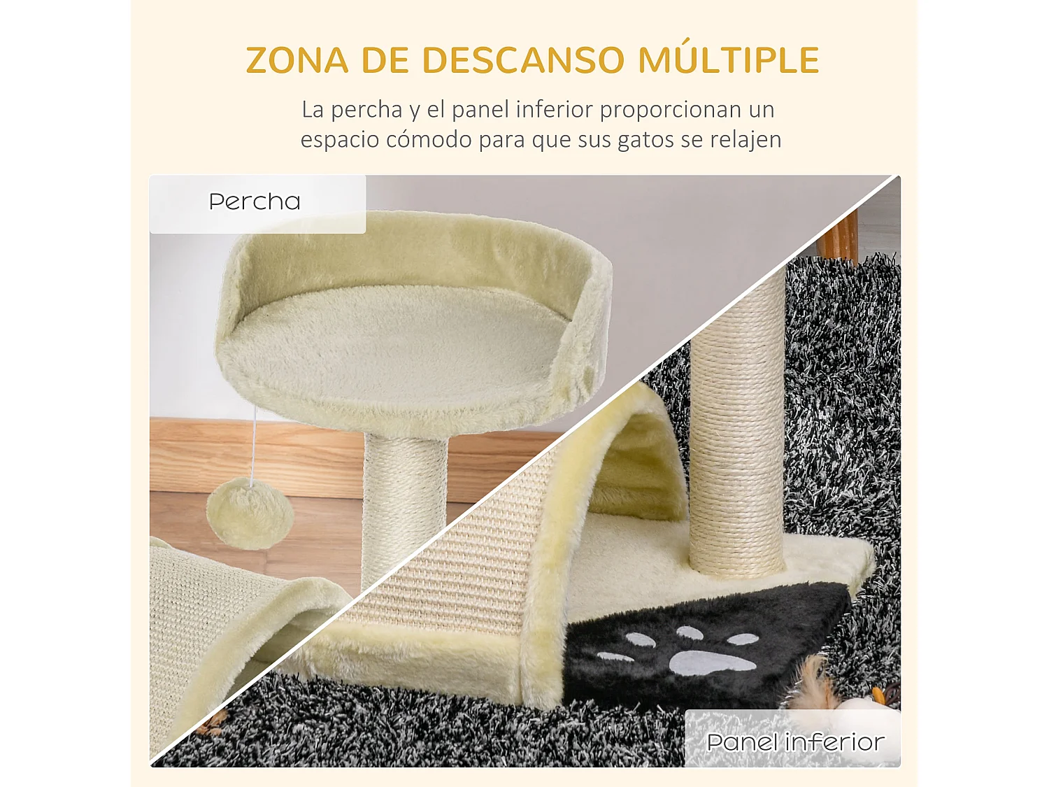 Árbol para gatos beige 35.5x37x46 cm PawHut