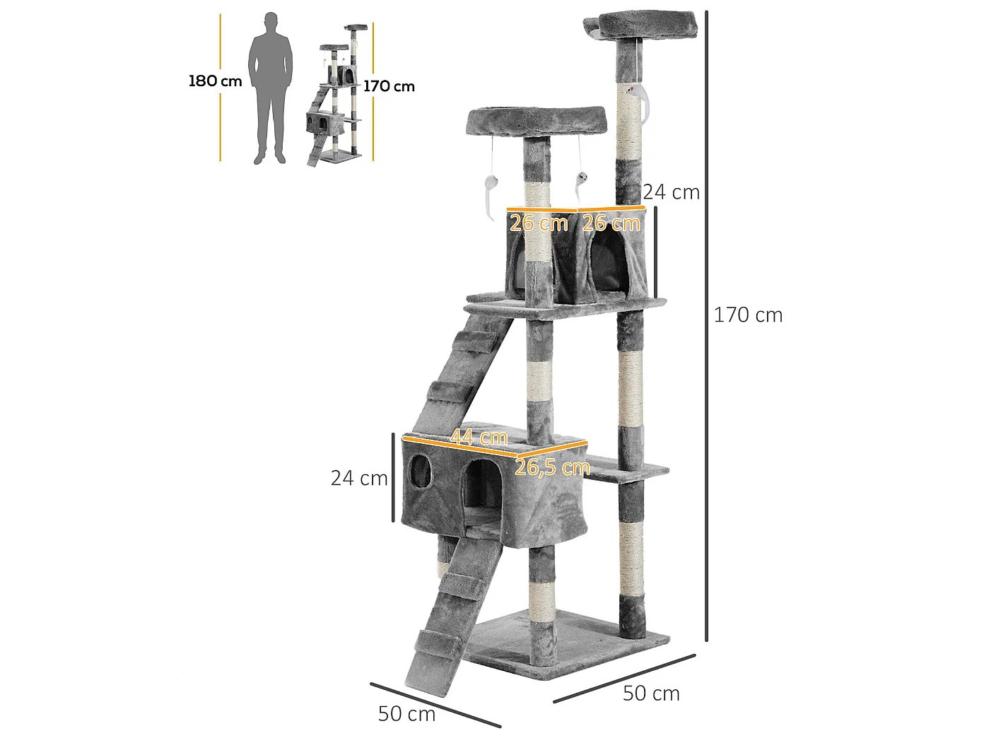 Árbol para gatos gris 50x50x170 cm PawHut