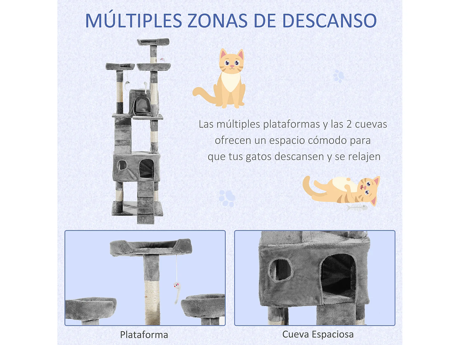 Árbol para gatos gris 50x50x170 cm PawHut