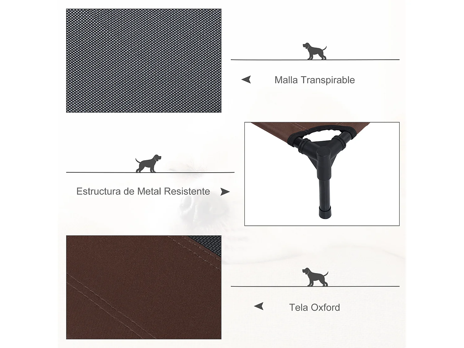 Cama elevada para perros café 92x76x18 cm PawHut