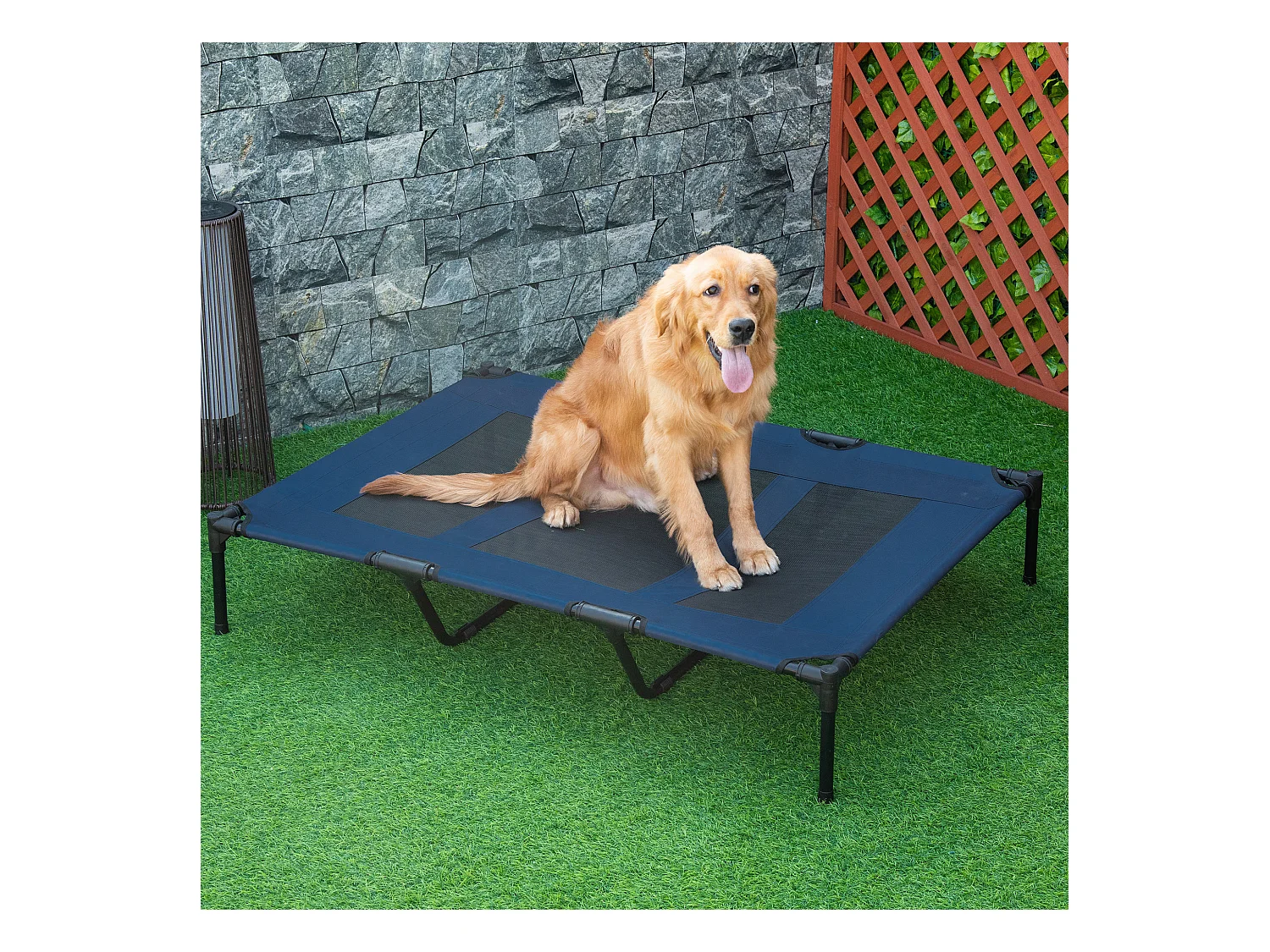 Cama elevada para perros azul 122x92x23 cm PawHut