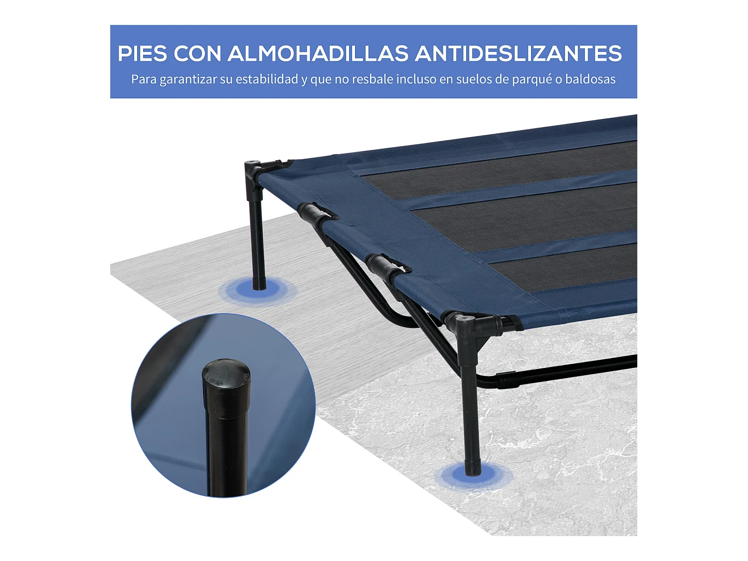 Cama elevada para perros azul 122x92x23 cm PawHut