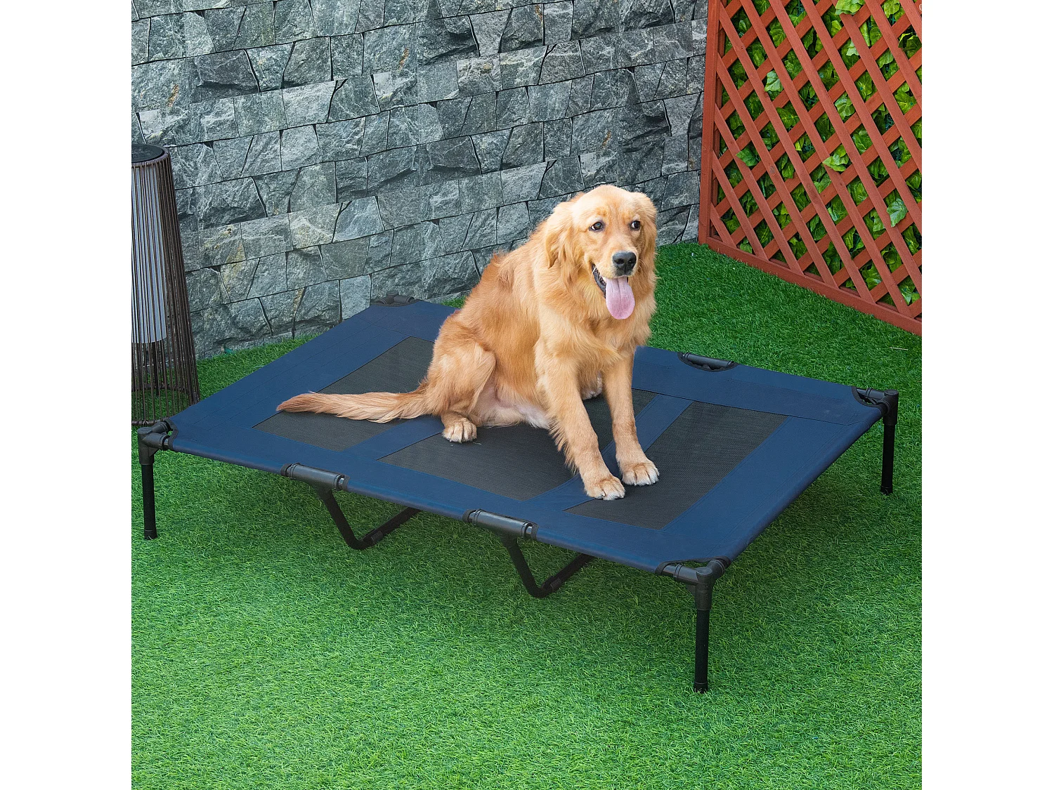 Cama elevada para perros azul 122x92x23 cm PawHut
