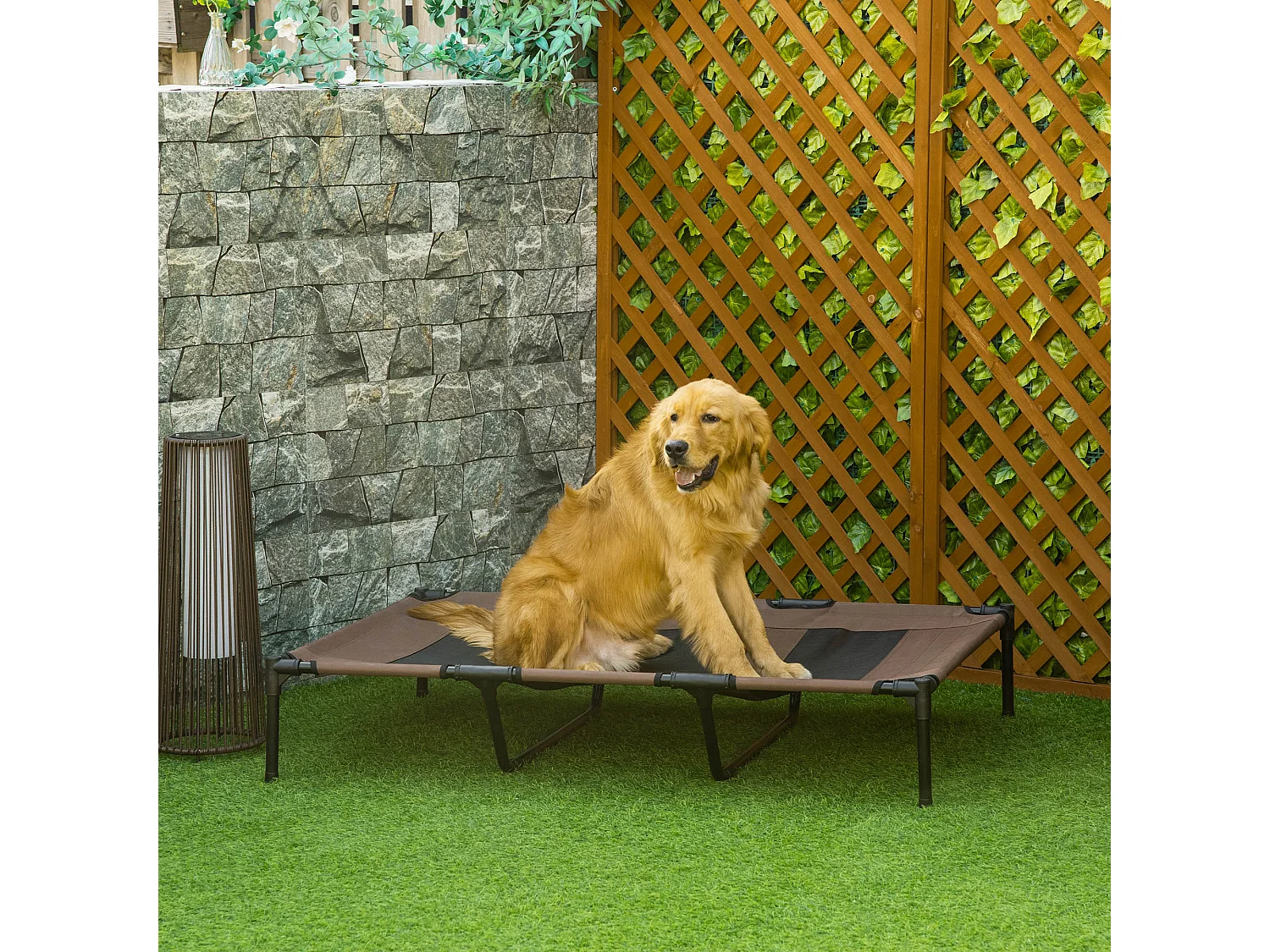 Cama elevada para perros café 122x92x23 cm PawHut