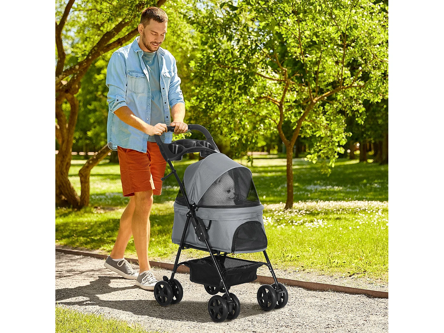 Cochecito para mascotas gris 67x45x96 cm PawHut