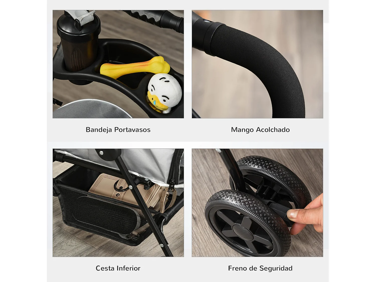 Cochecito para mascotas gris 67x45x96 cm PawHut