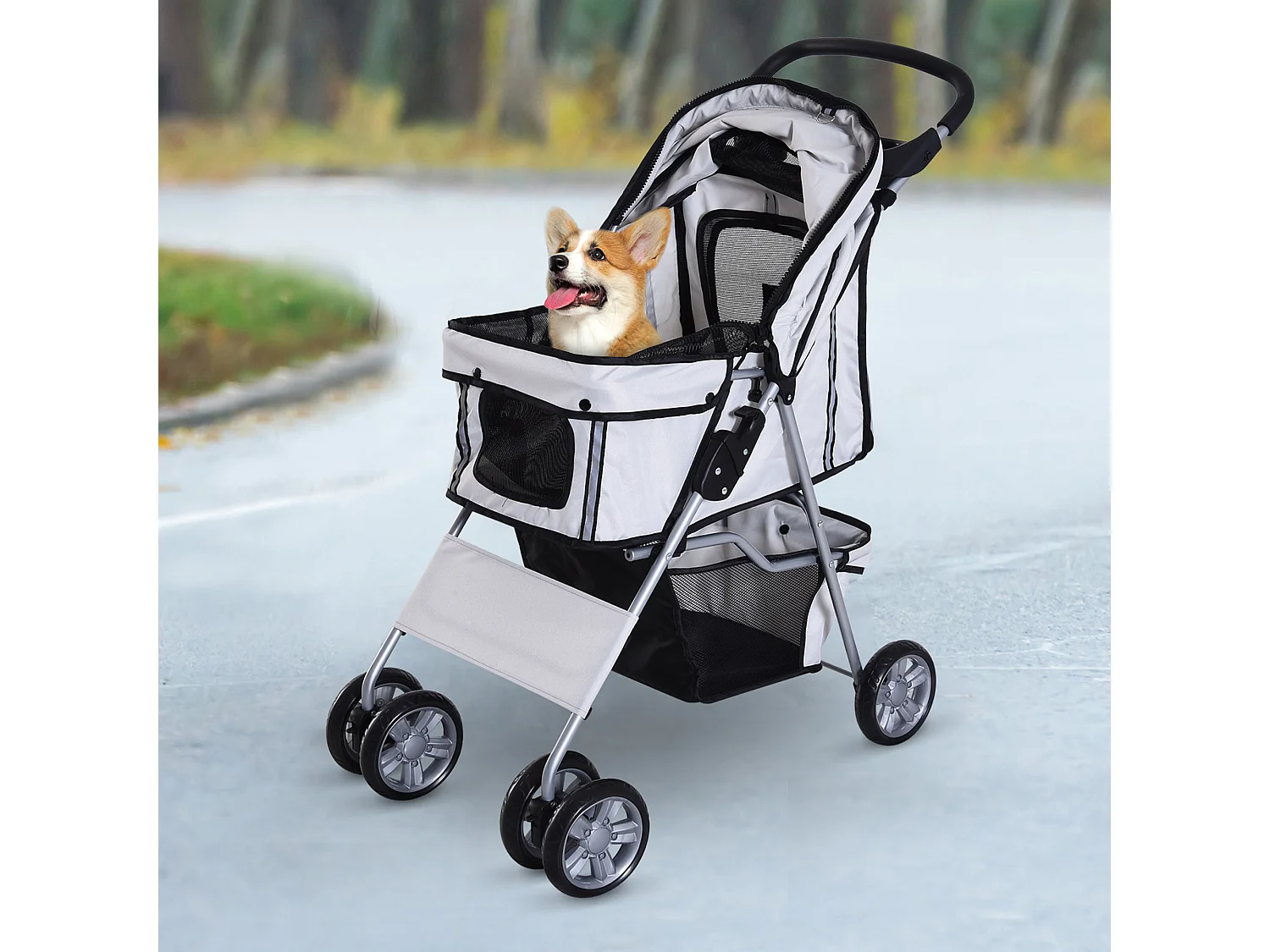 Cochecito para perro y gato gris 75x45x97 cm PawHut