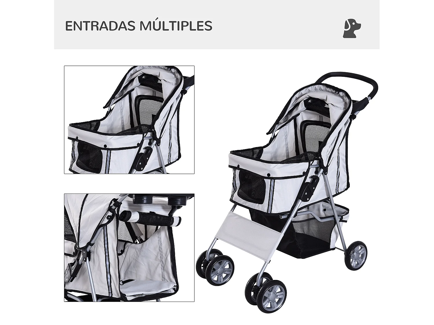 Cochecito para perro y gato gris 75x45x97 cm PawHut