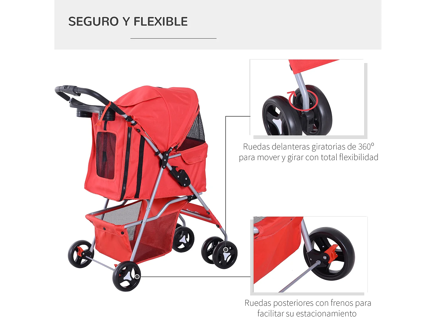Cochecito para mascotas rojo 75x46x94 cm PawHut