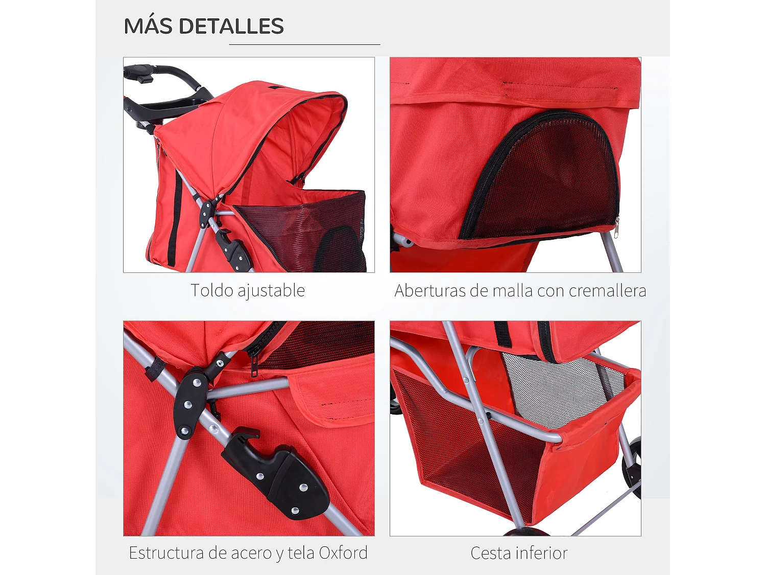 Cochecito para mascotas rojo 75x46x94 cm PawHut