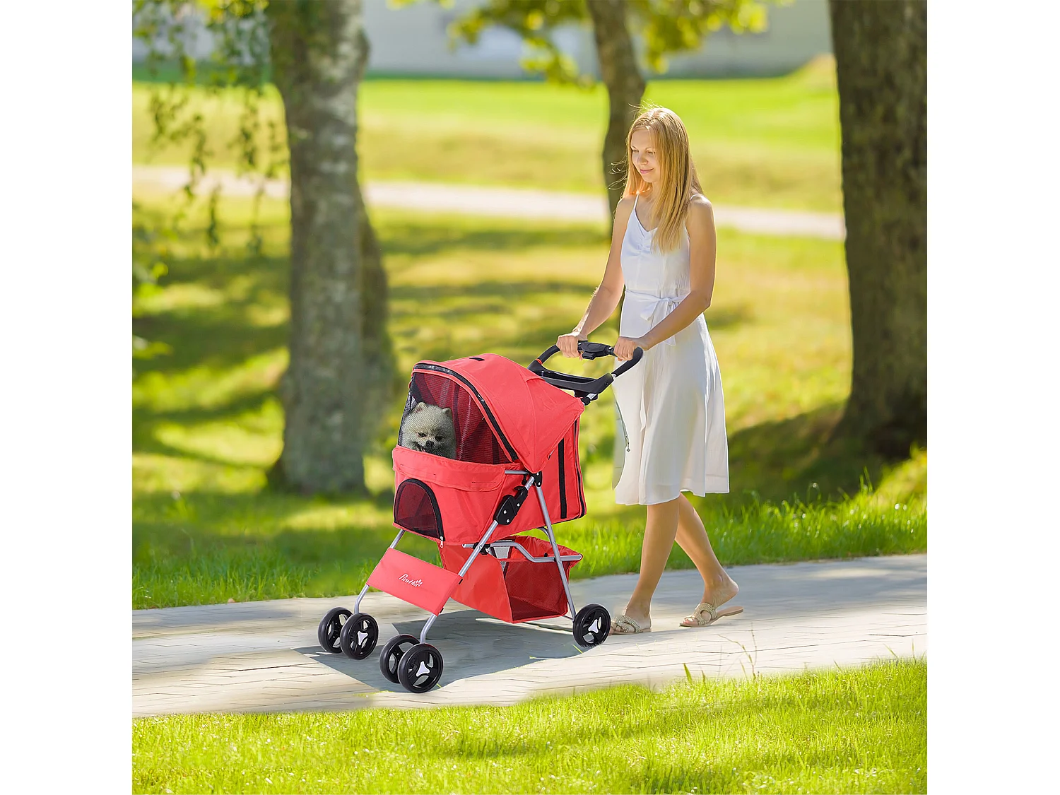 Cochecito para mascotas rojo 75x46x94 cm PawHut