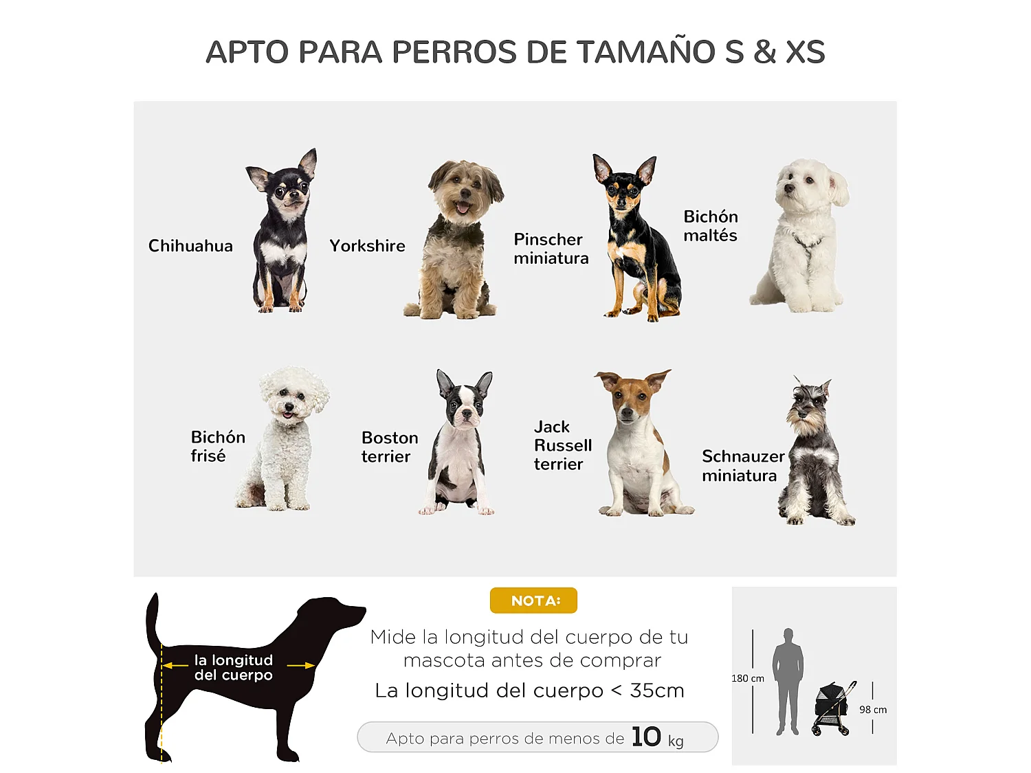 Cochecito para mascotas negro 82x49.5x98 cm PawHut