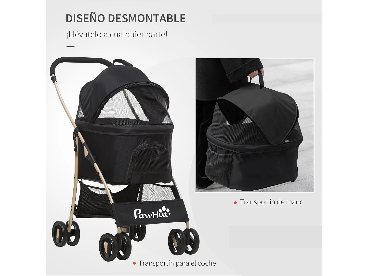 Cochecito para mascotas negro 82x49.5x98 cm PawHut