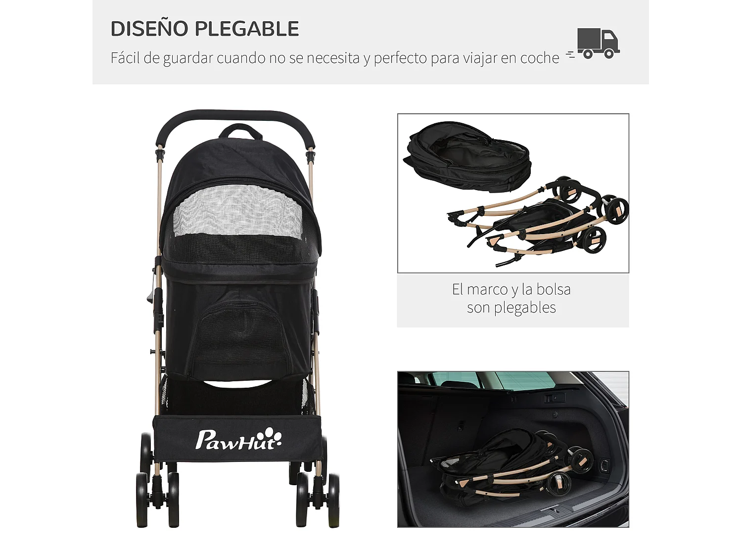 Cochecito para mascotas negro 82x49.5x98 cm PawHut