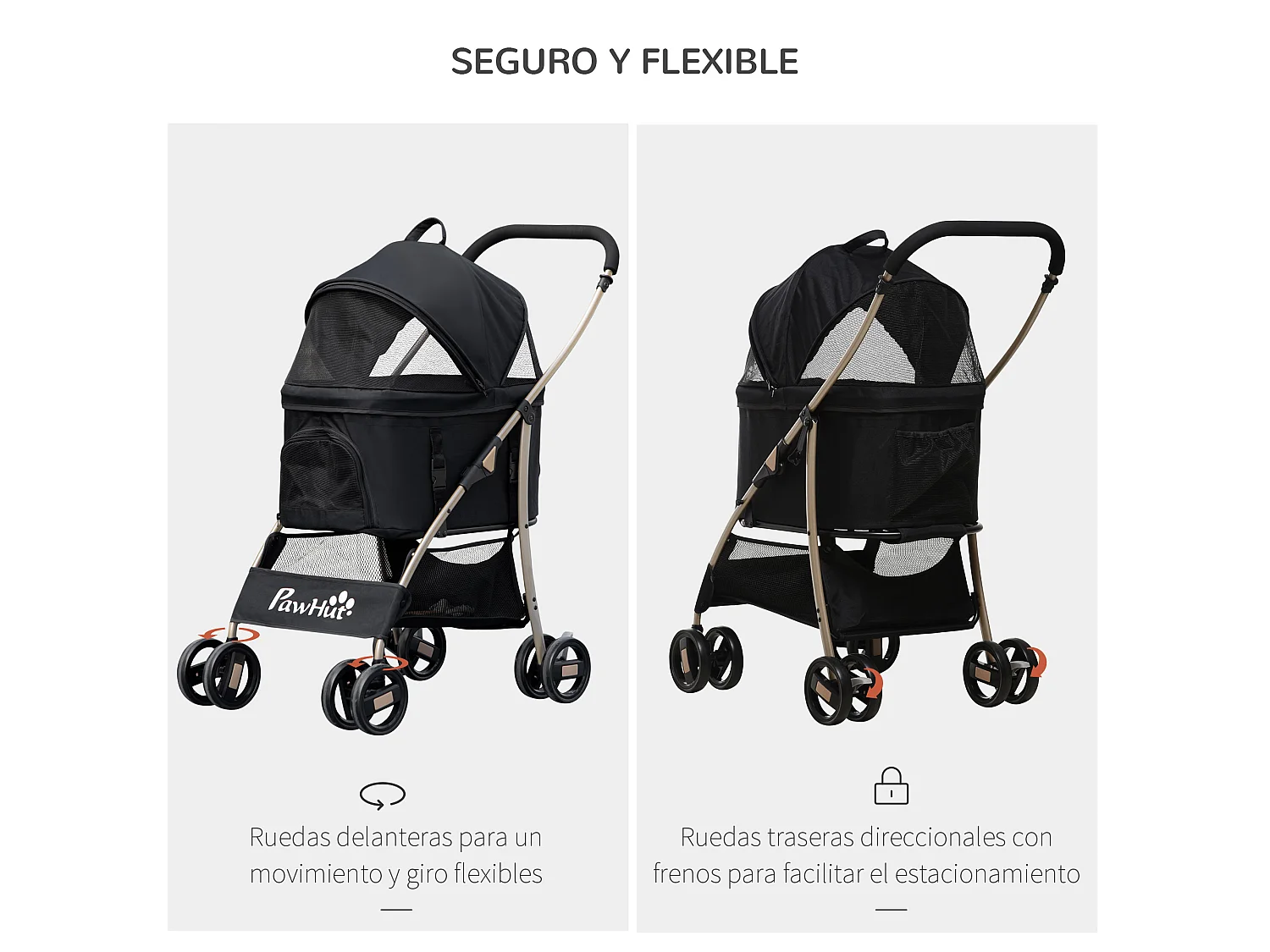 Cochecito para mascotas negro 82x49.5x98 cm PawHut