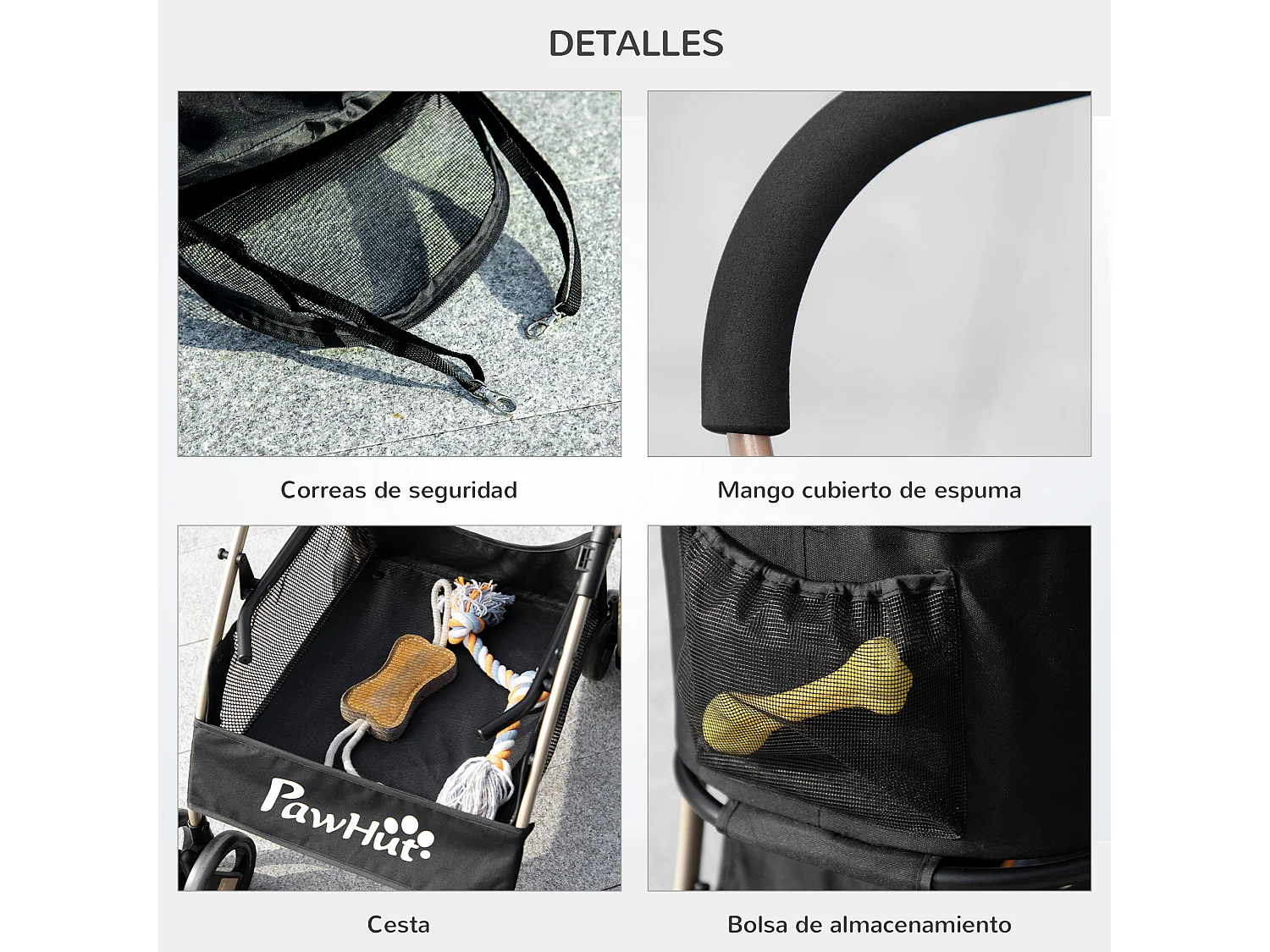 Cochecito para mascotas negro 82x49.5x98 cm PawHut