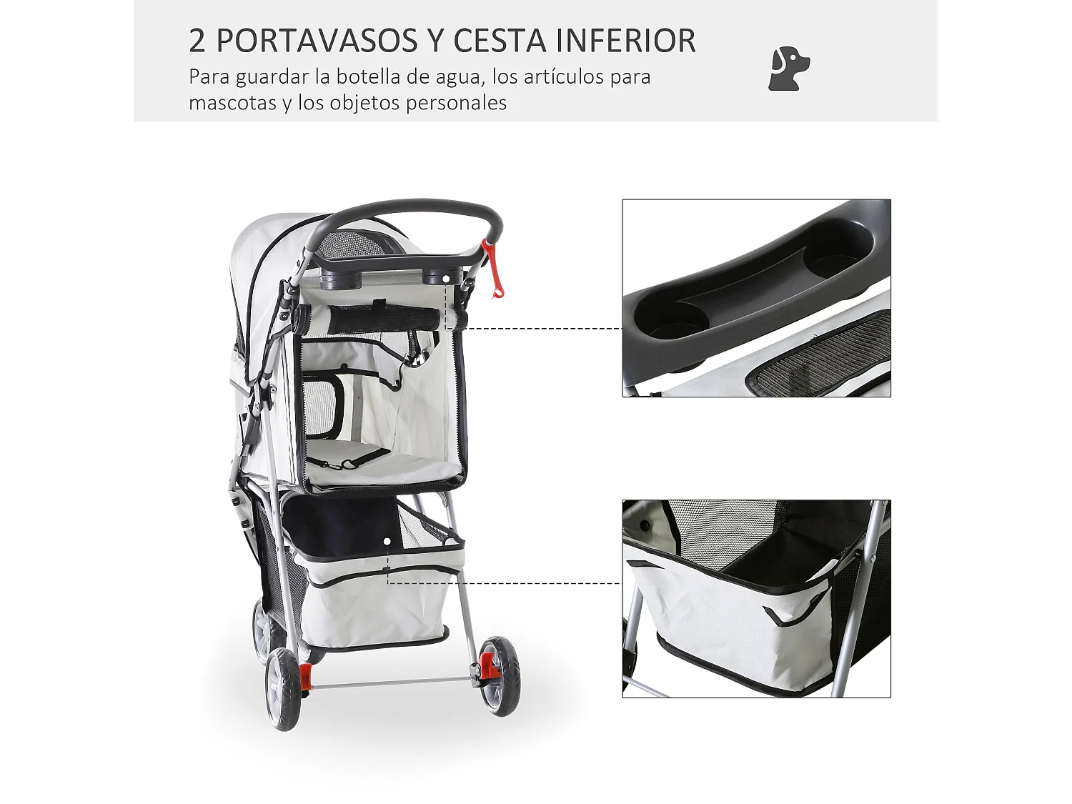 Cochecito para perro y gato gris 75x45x97 cm PawHut