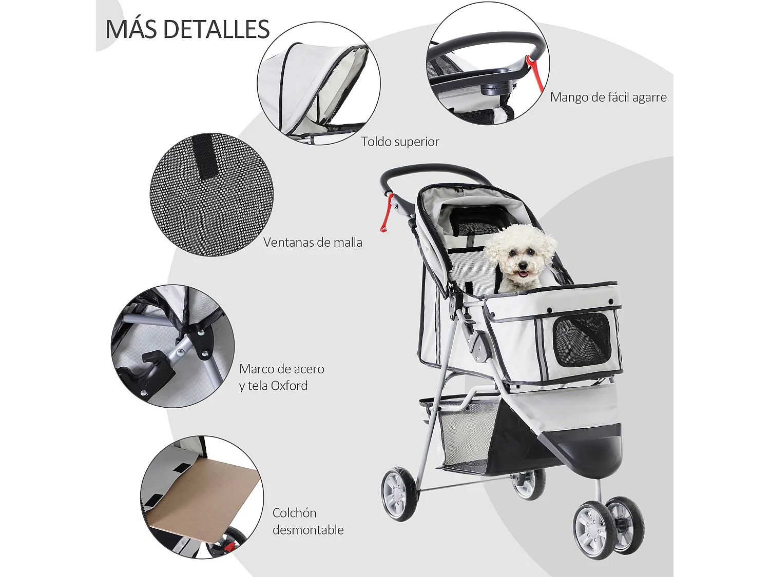 Cochecito para perro y gato gris 75x45x97 cm PawHut