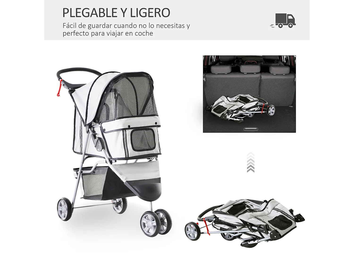 Cochecito para perro y gato gris 75x45x97 cm PawHut