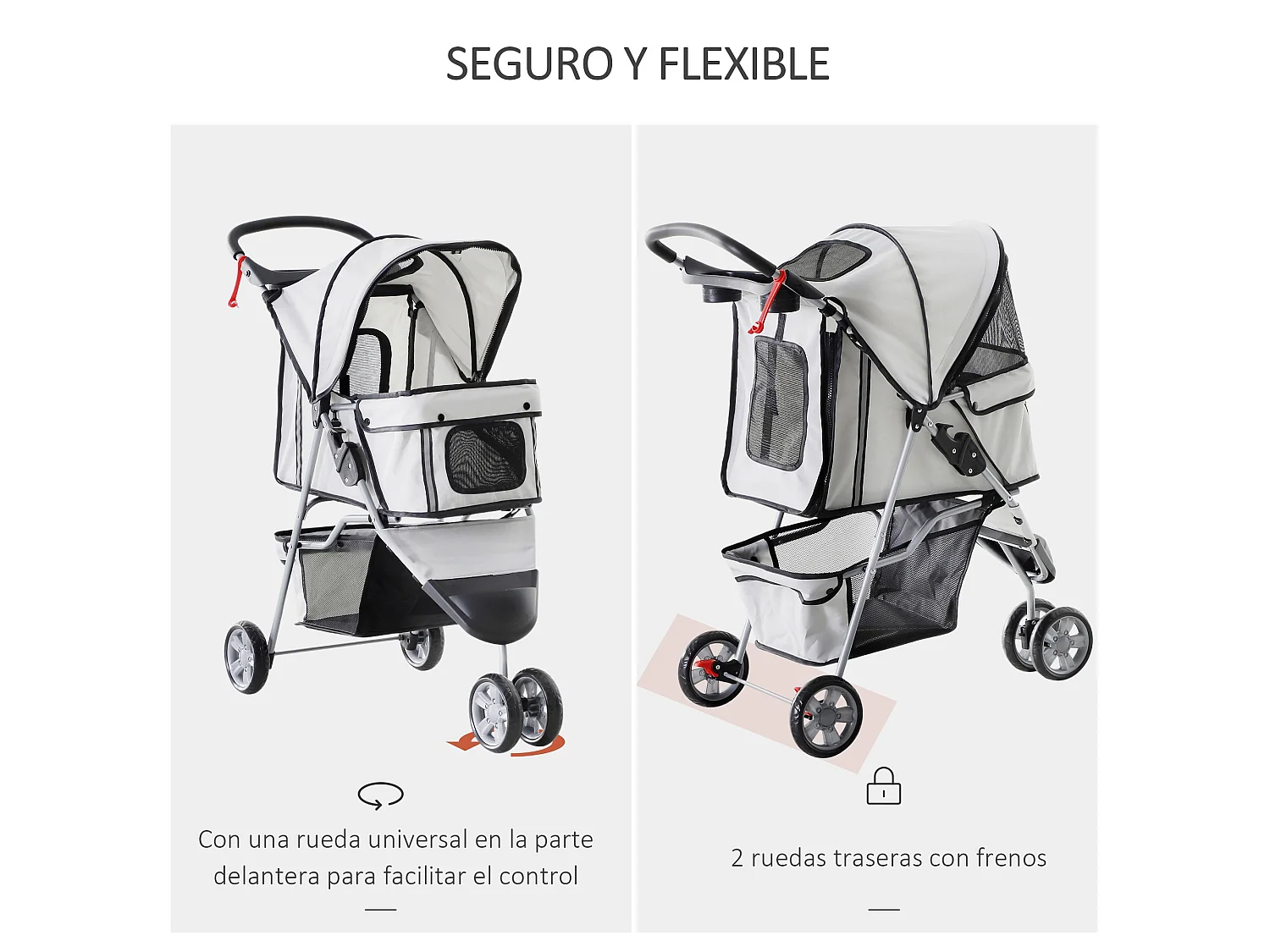 Cochecito para perro y gato gris 75x45x97 cm PawHut