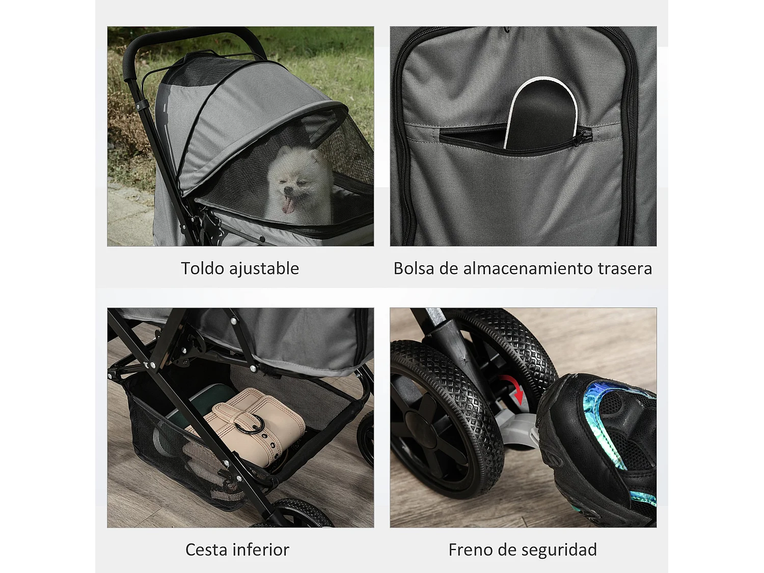 Cochecito para mascotas gris 76.5x52x95 cm PawHut