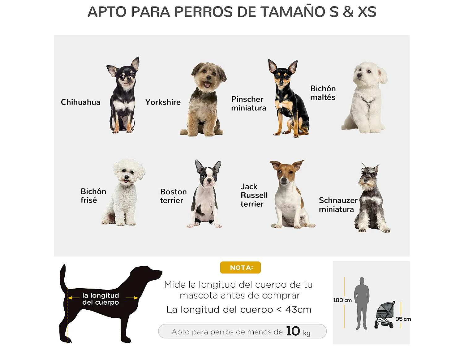 Cochecito para mascotas gris 76.5x52x95 cm PawHut