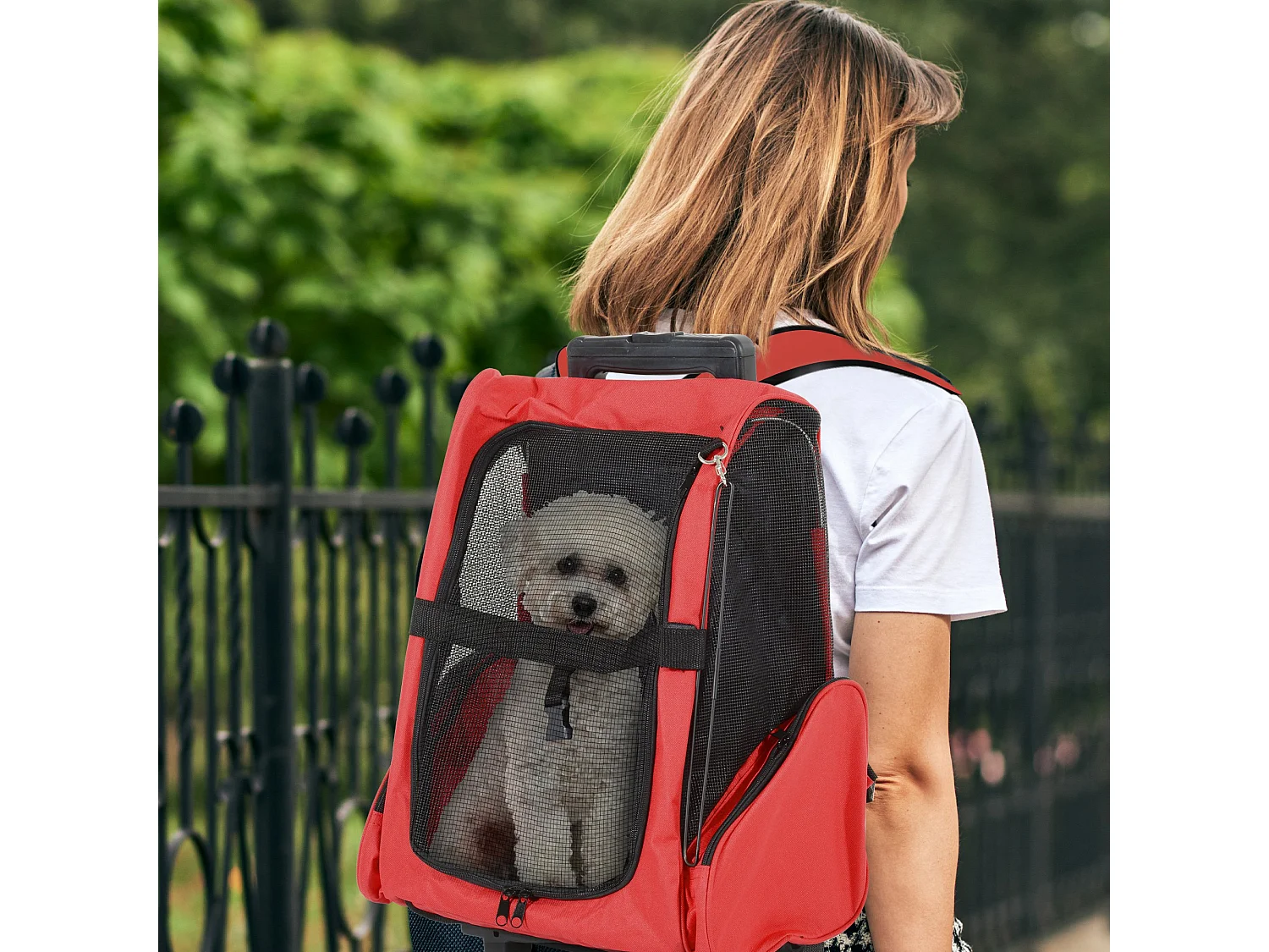 Transportín carrito para mascotas rojo 42x25x55 cm PawHut