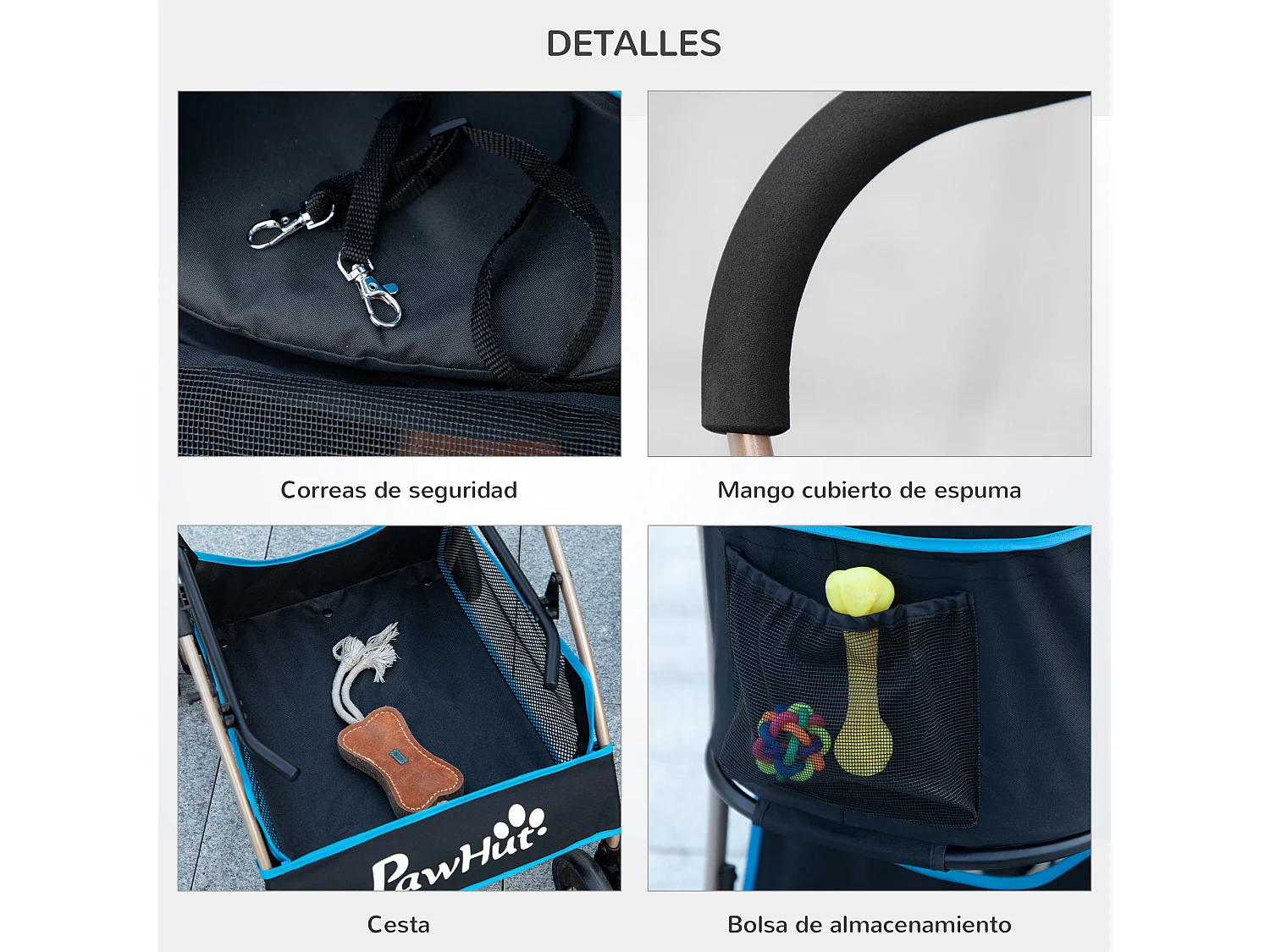 Cochecito para mascotas azul 82x49.5x98 cm PawHut