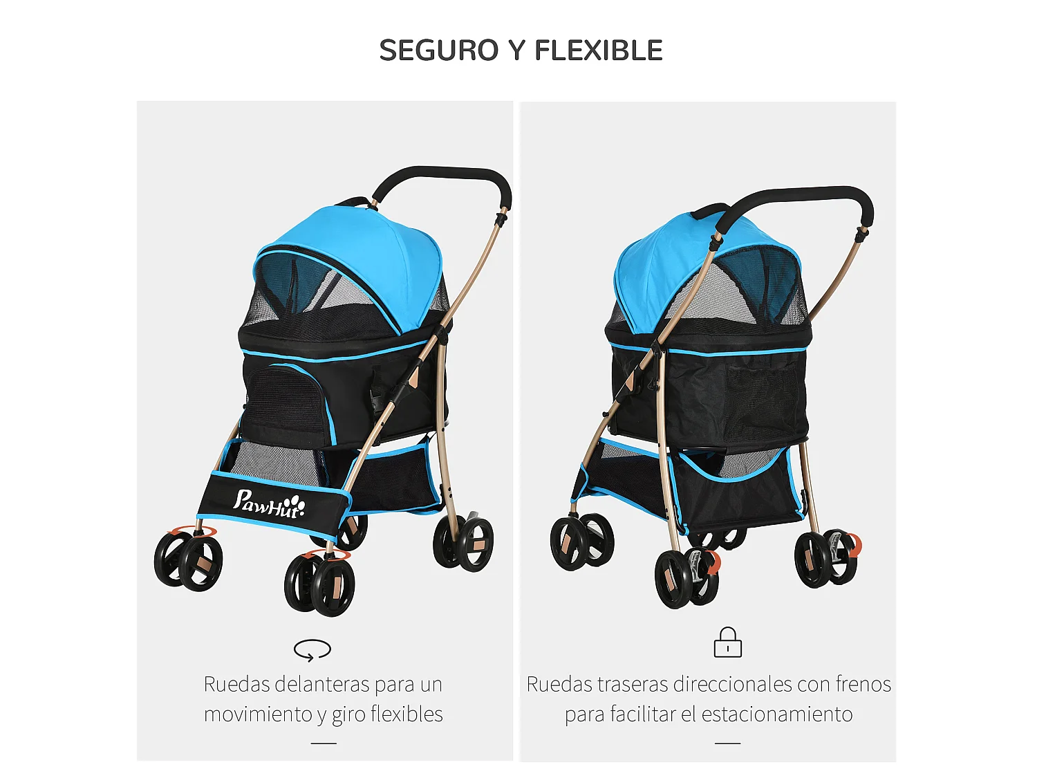 Cochecito para mascotas azul 82x49.5x98 cm PawHut