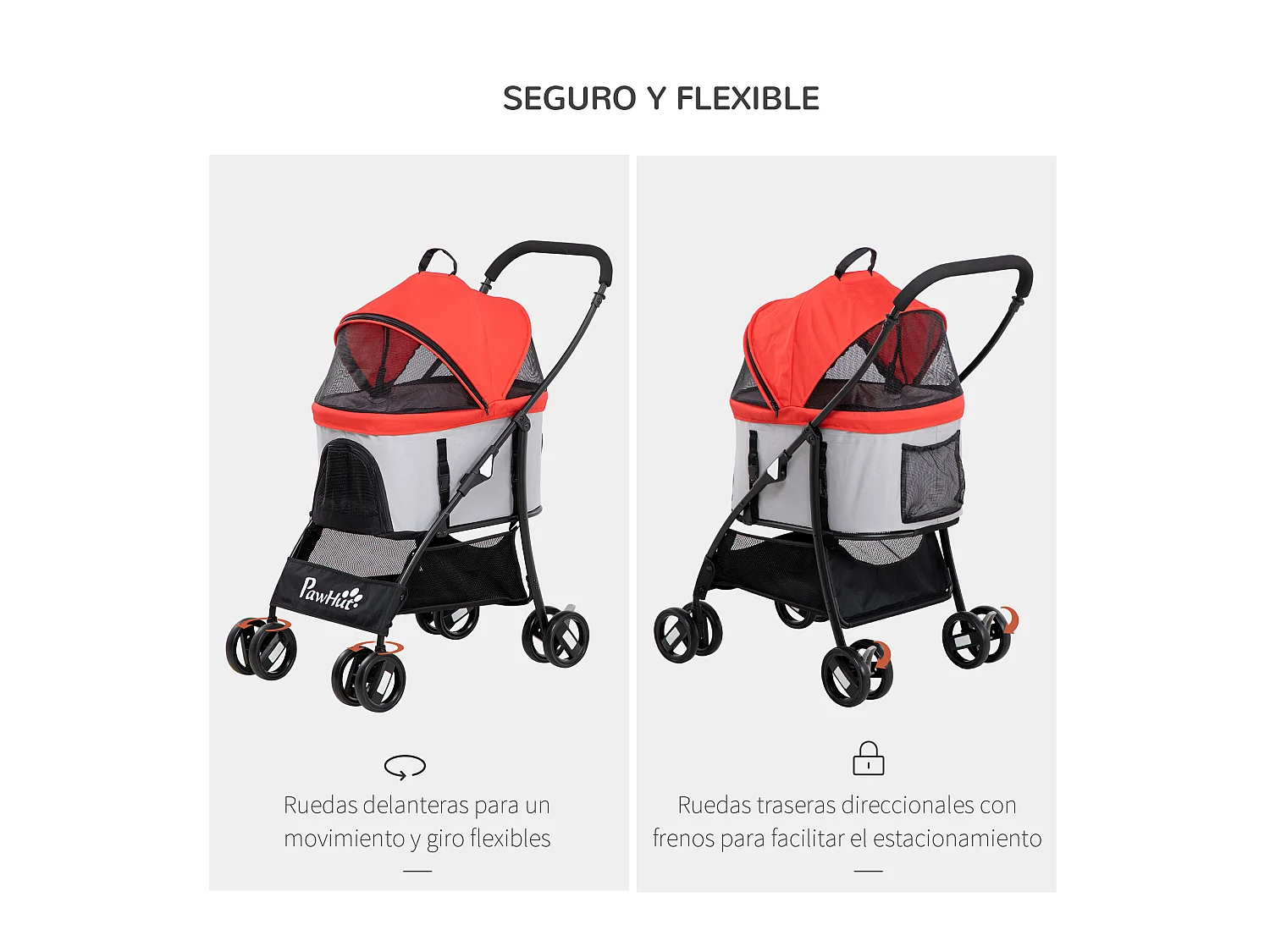 Cochecito para mascotas rojo 82x49.5x98 cm PawHut