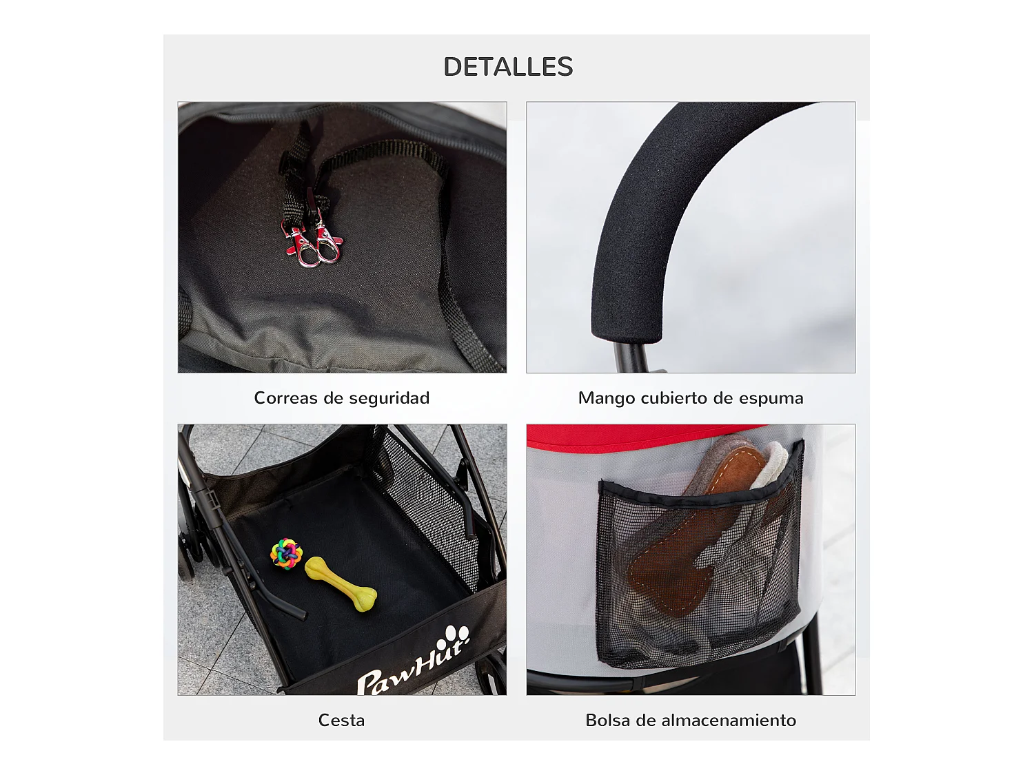 Cochecito para mascotas rojo 82x49.5x98 cm PawHut