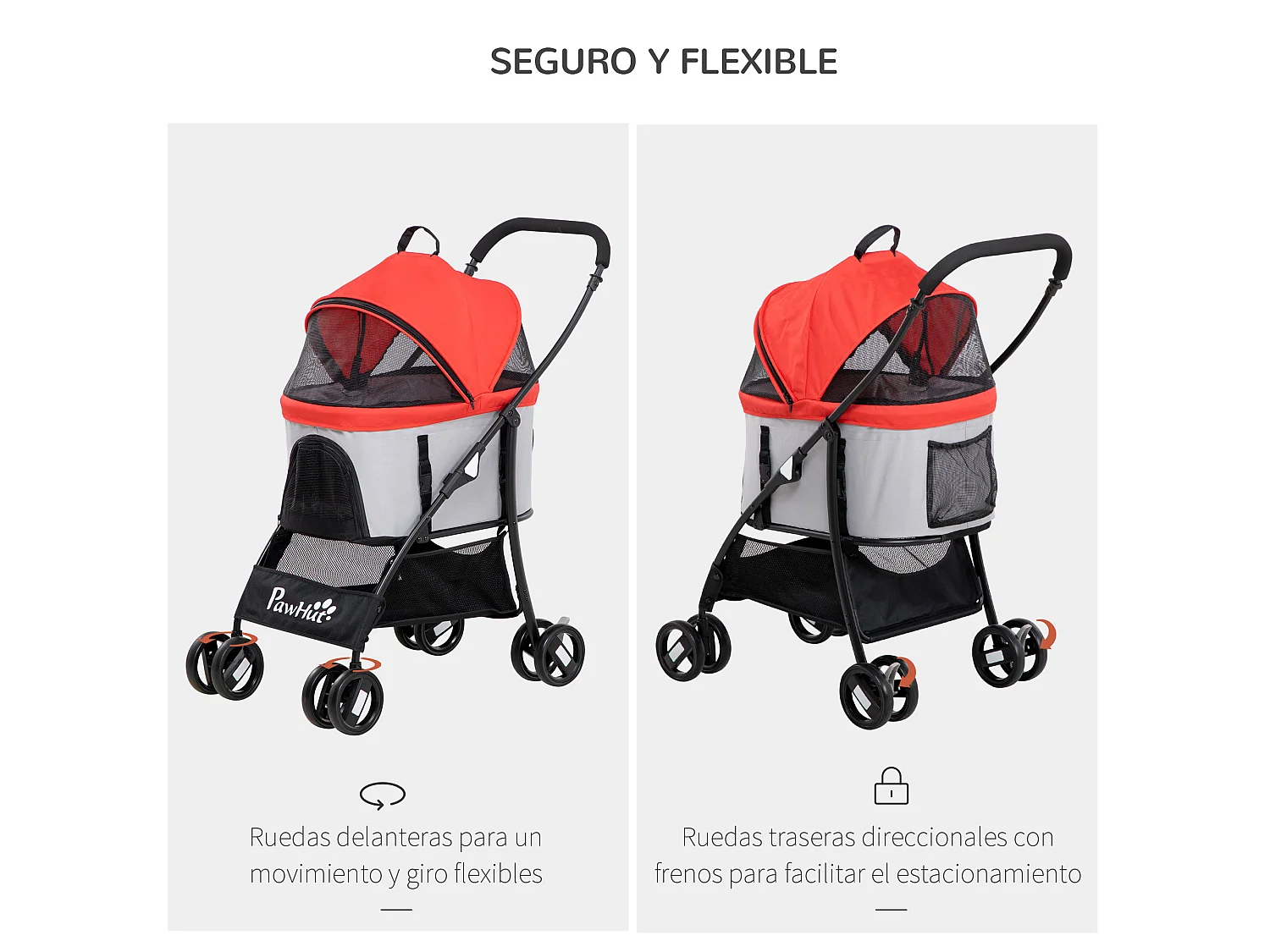 Cochecito para mascotas rojo 82x49.5x98 cm PawHut