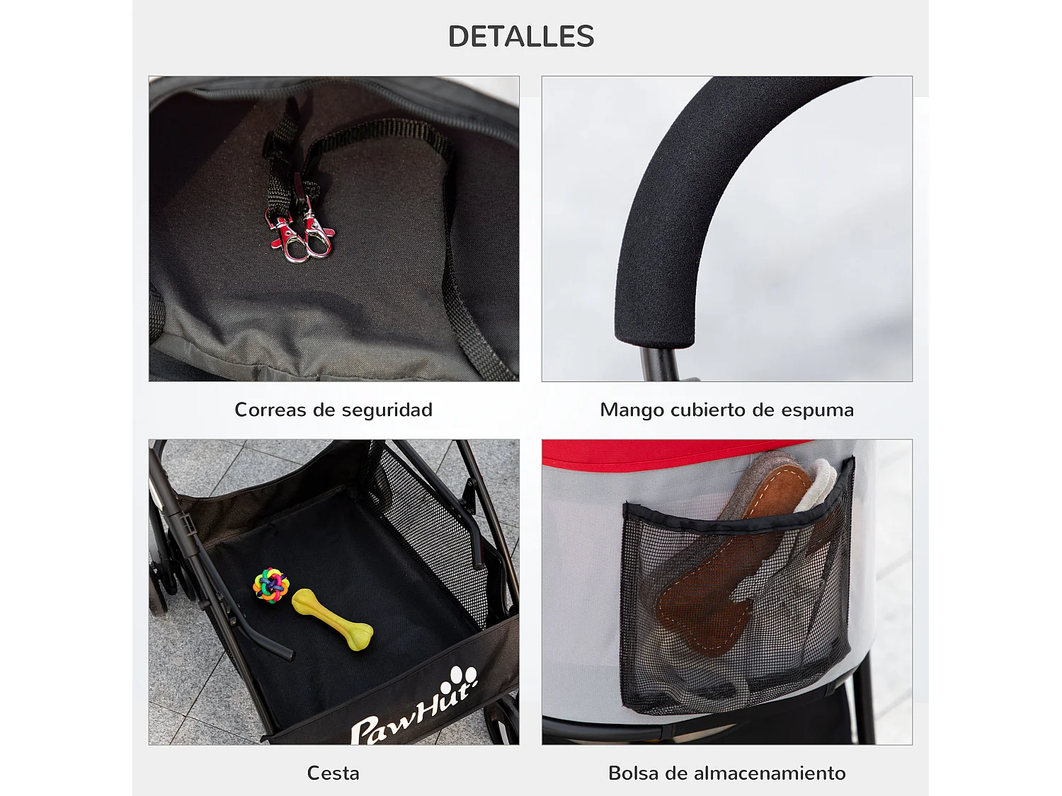 Cochecito para mascotas rojo 82x49.5x98 cm PawHut