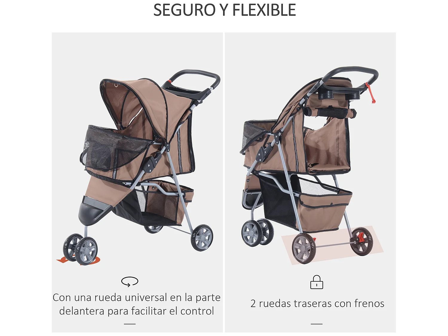 Cochecito para perro y gato café 75x45x97 cm PawHut