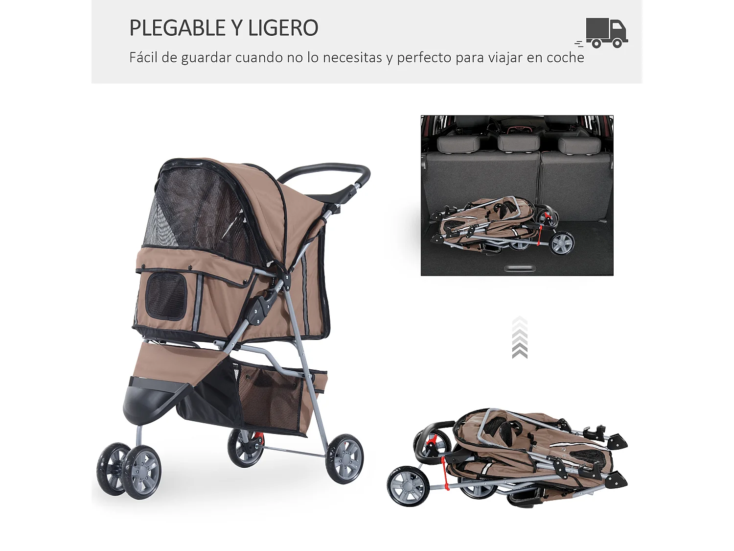 Cochecito para perro y gato café 75x45x97 cm PawHut