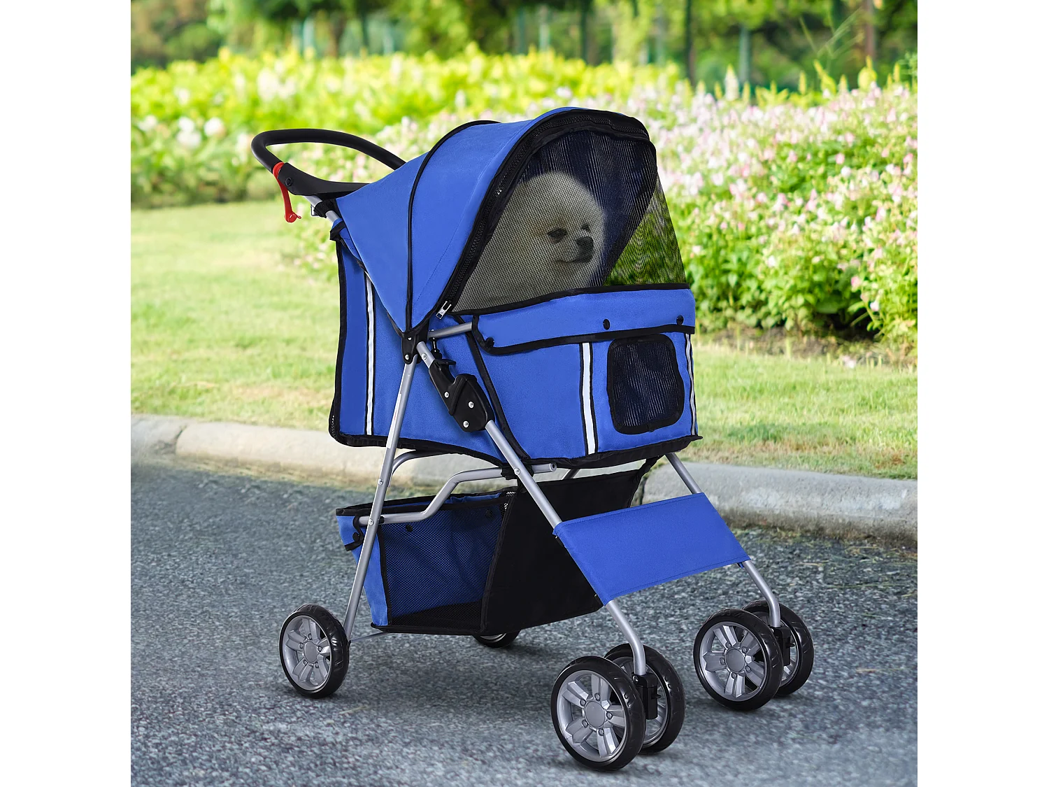 Cochecito para perro y gato azul 75x45x97 cm PawHut