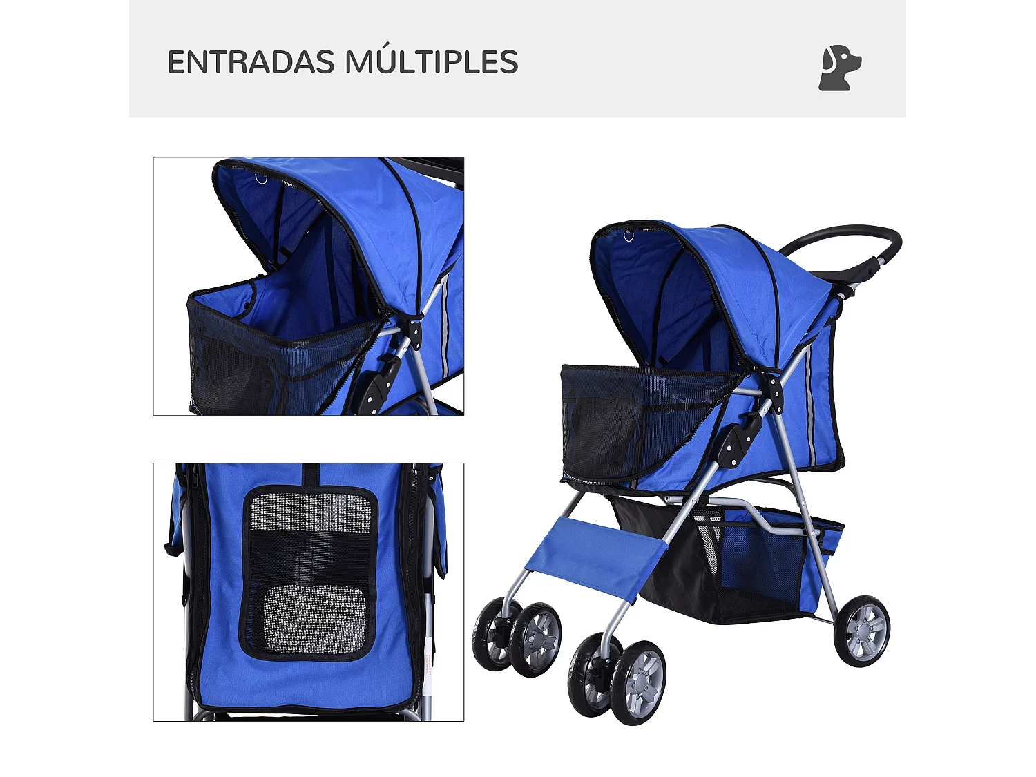 Cochecito para perro y gato azul 75x45x97 cm PawHut