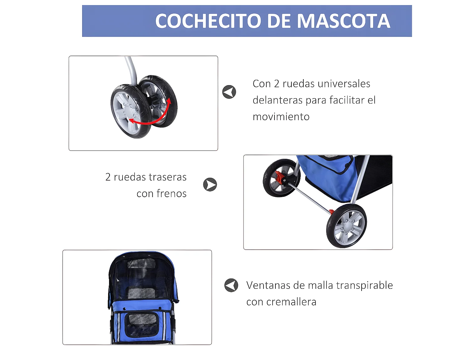 Cochecito para perro y gato azul 75x45x97 cm PawHut