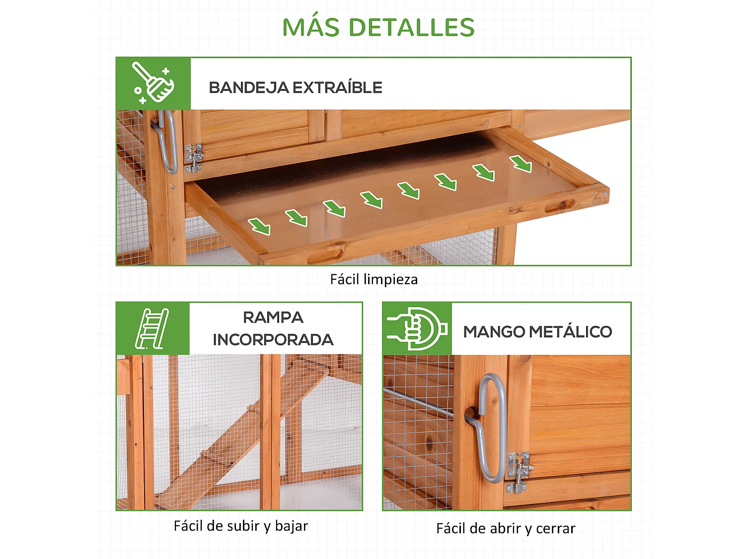 Gallinero de madera exterior madera natural 210x90x130 cm PawHut