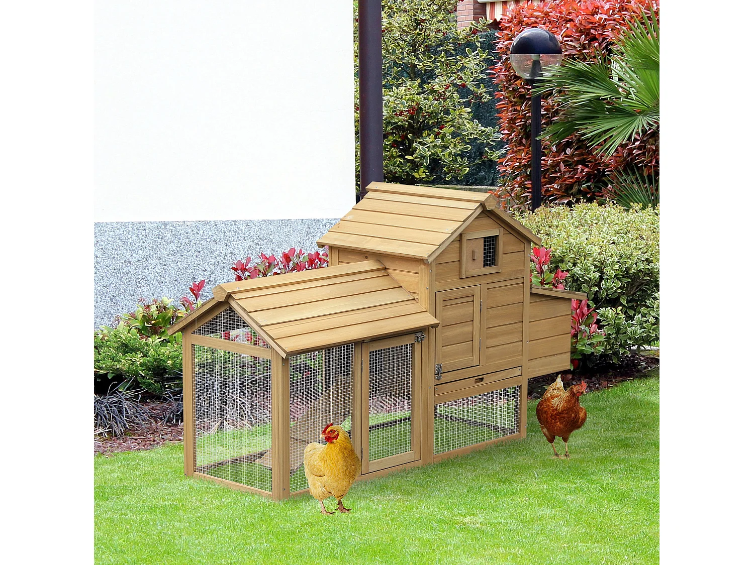 Gallinero de jardín madera natural 150.5x54x87 cm PawHut
