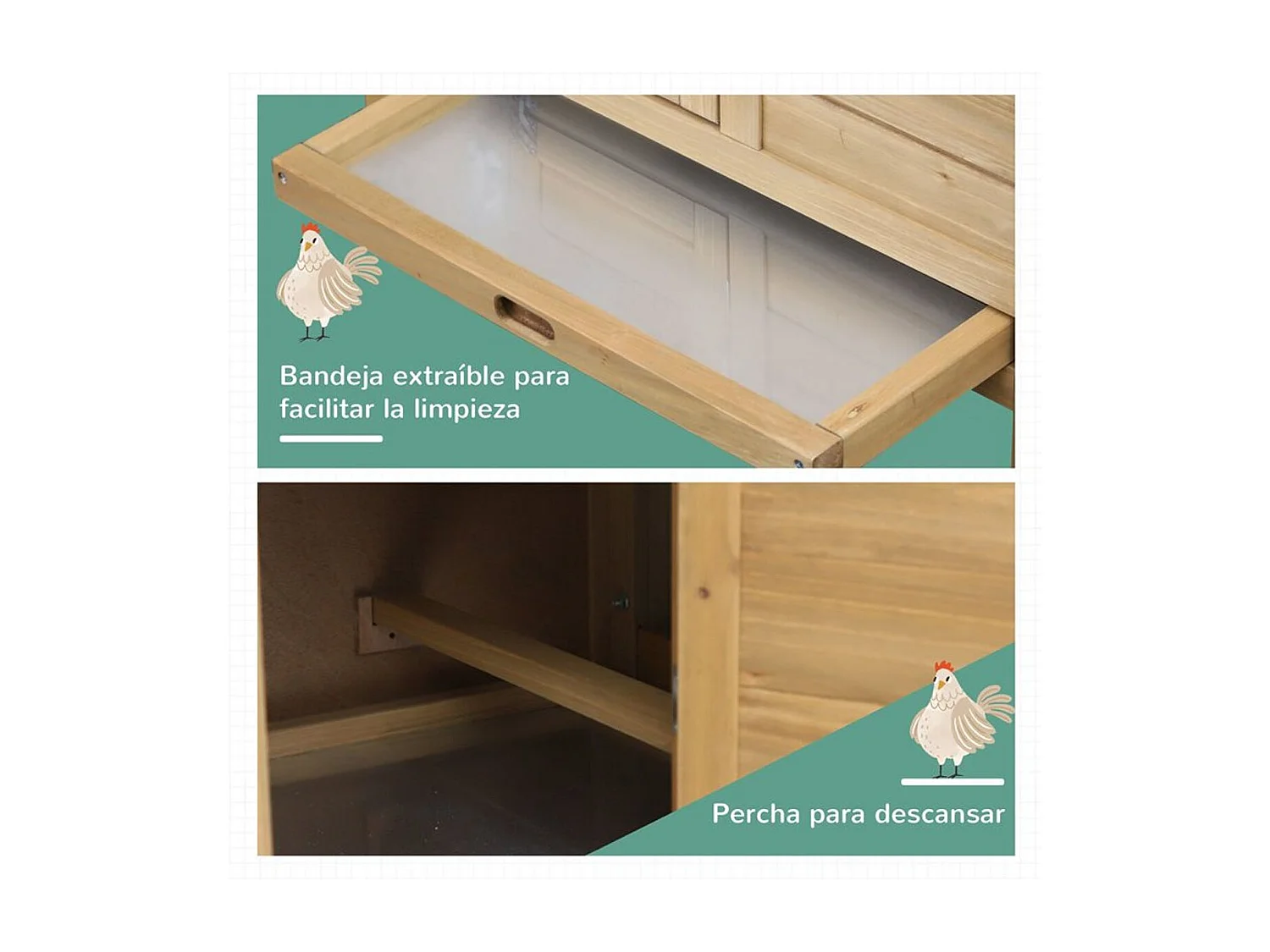 Gallinero de jardín madera natural 150.5x54x87 cm PawHut