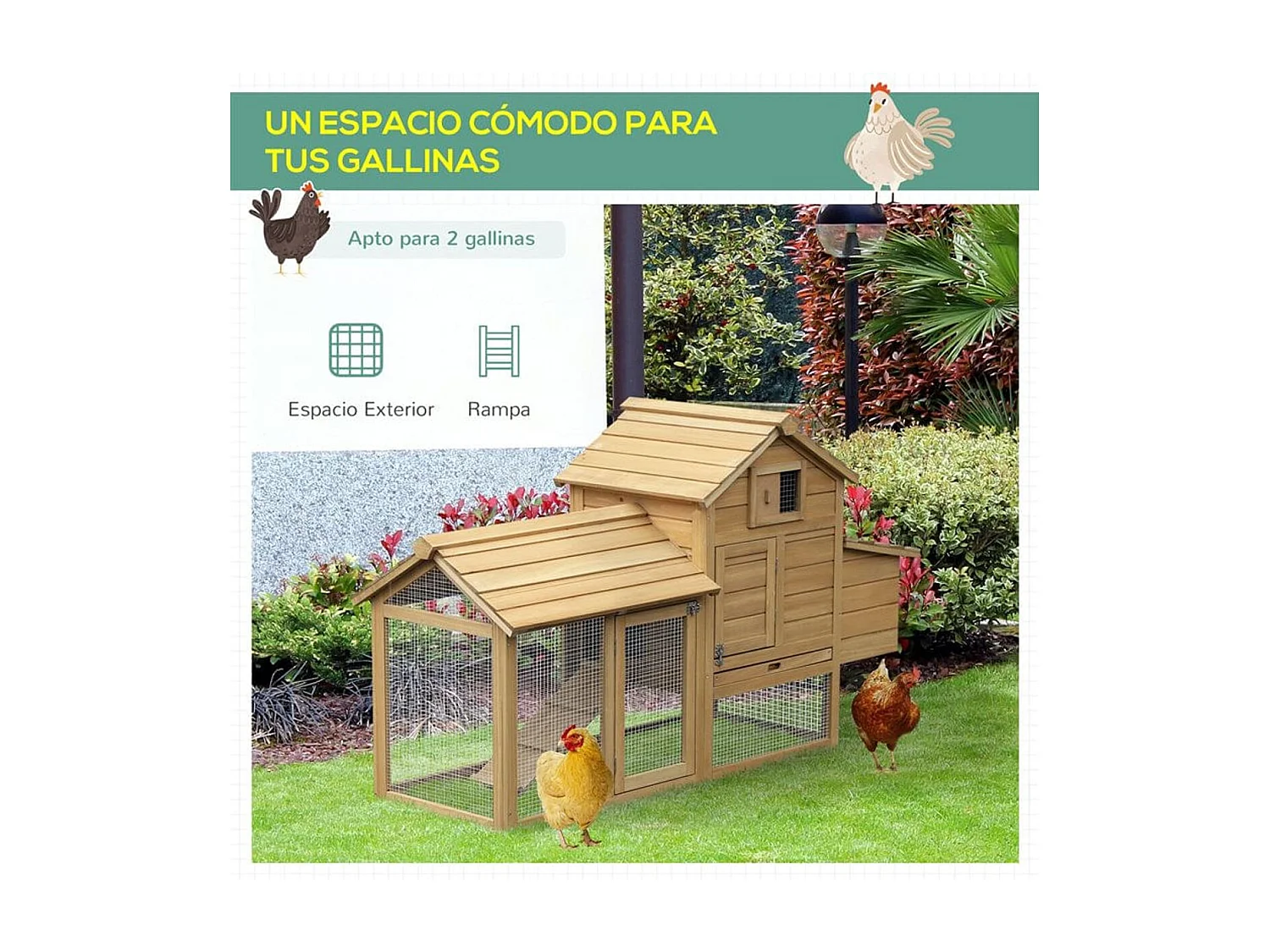 Gallinero de jardín madera natural 150.5x54x87 cm PawHut