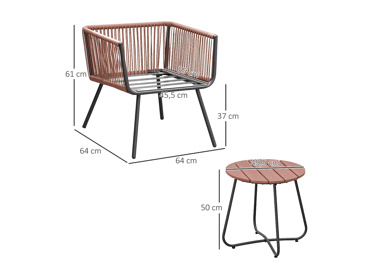Muebles de ratán naranja 61x64x64 cm Outsunny