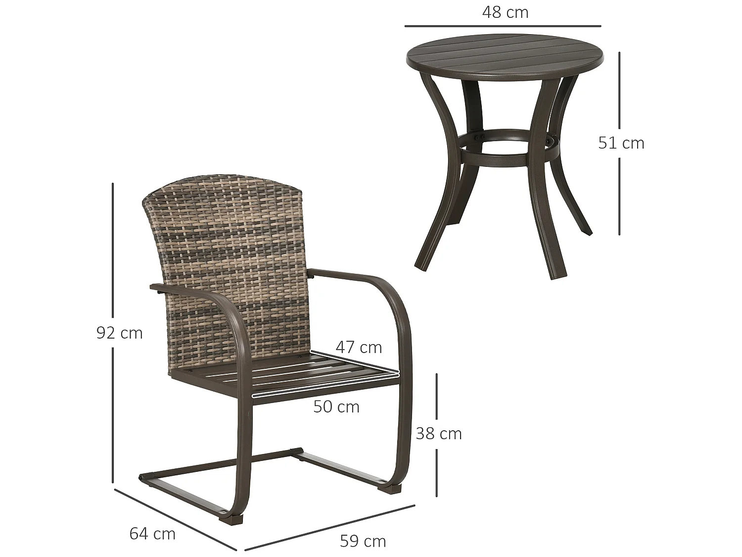 Muebles de ratán marrón 59x64x92 cm Outsunny