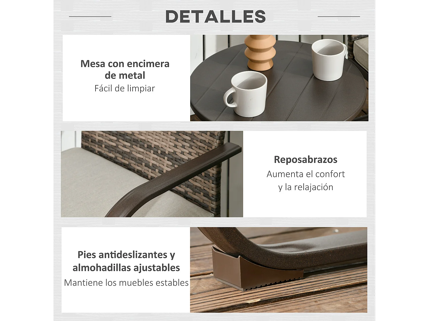 Muebles de ratán marrón 59x64x92 cm Outsunny