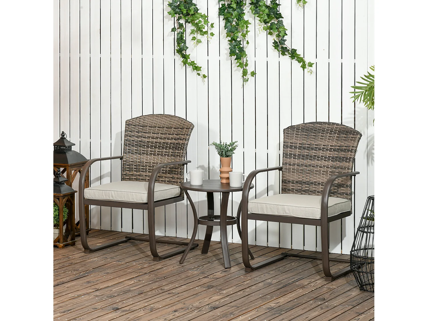 Muebles de ratán marrón 59x64x92 cm Outsunny